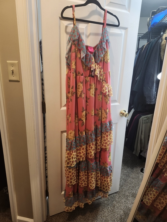 Betsey Johnson Dresses & Skirts - Betsey Johnson Coral Pink and Yellow Floral Ruffle Maxi Dress--NWT 3X